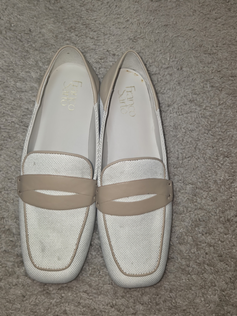Franco Sarto White & Taupe Women's Penny Loafers Size 9
